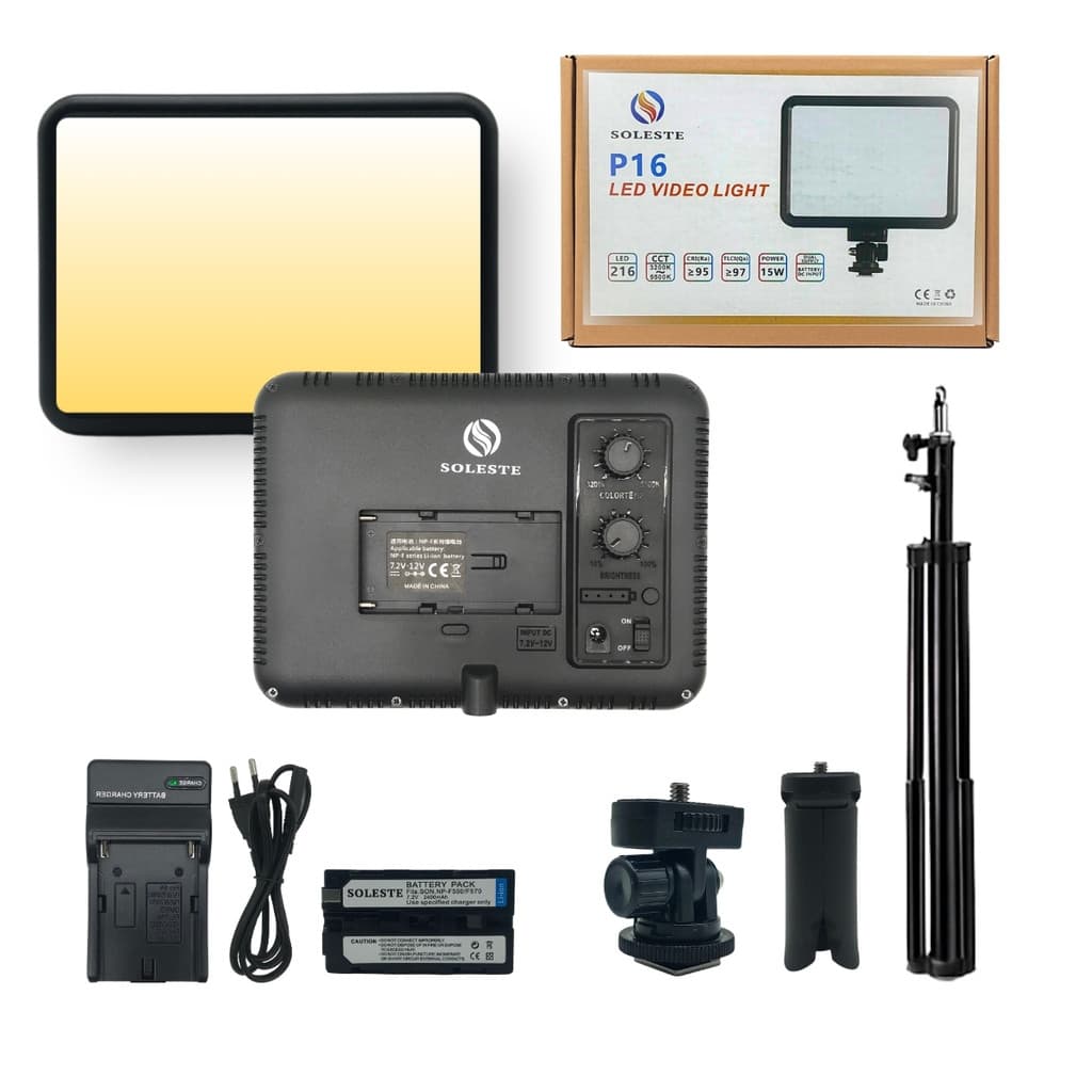 Painel Iluminador Led Soleste P16 Slim com NP-F970 +Tripé 2m