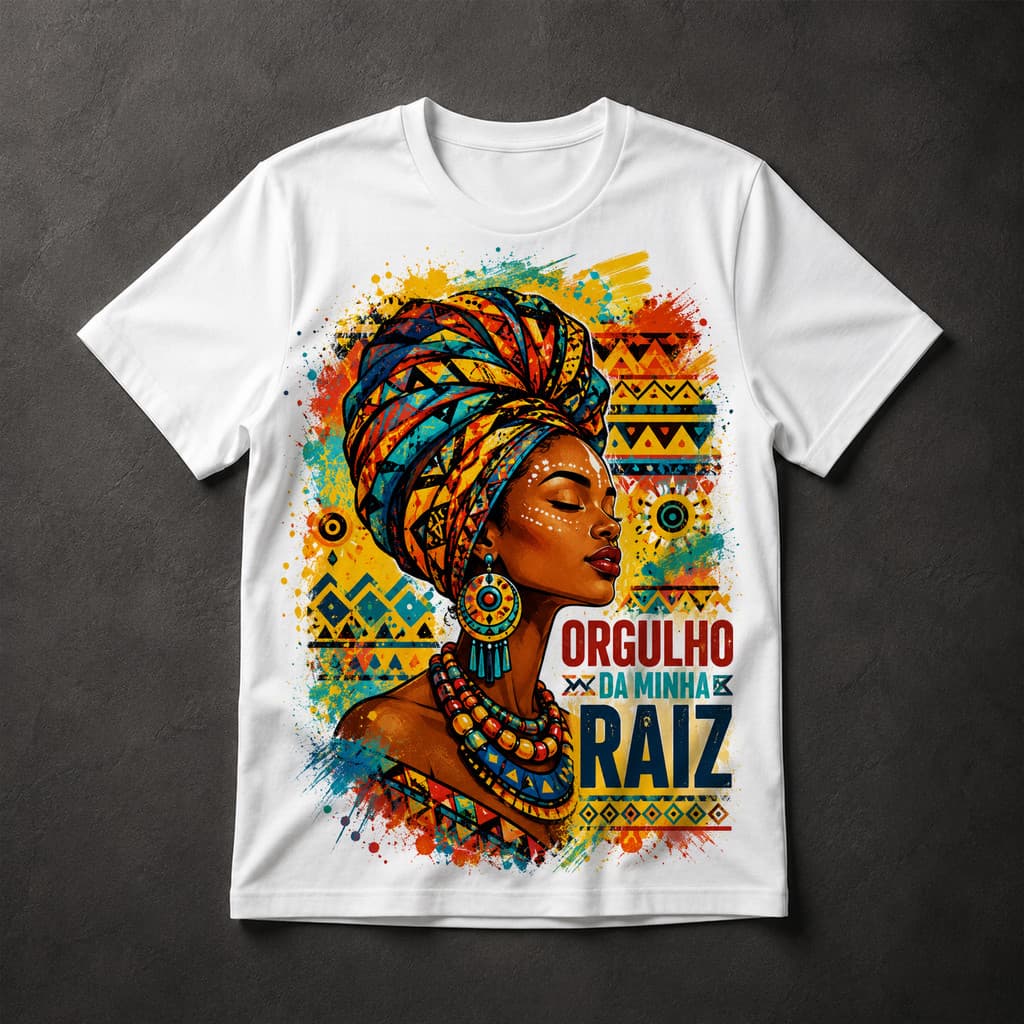 Camiseta Orgulho da Minha Raiz Afro Cultura Africana Turbante Identidade Negra