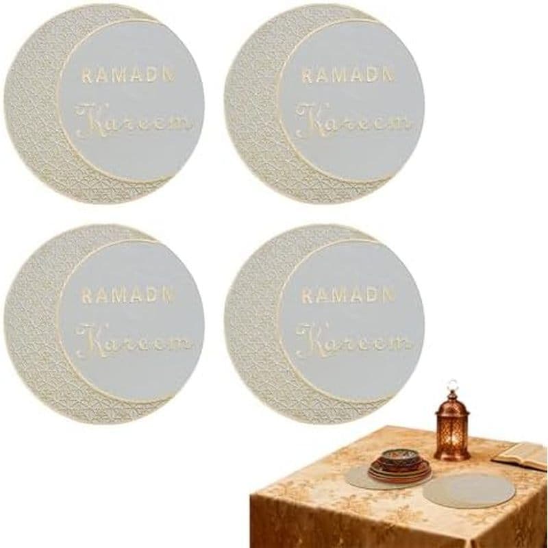 4 Peças De Jogos Americanos Do Ramadã Eid Mubarak , Tapetes De Estrela Da Lua Mesa De Jantar De PVC Laváveis Para Festa