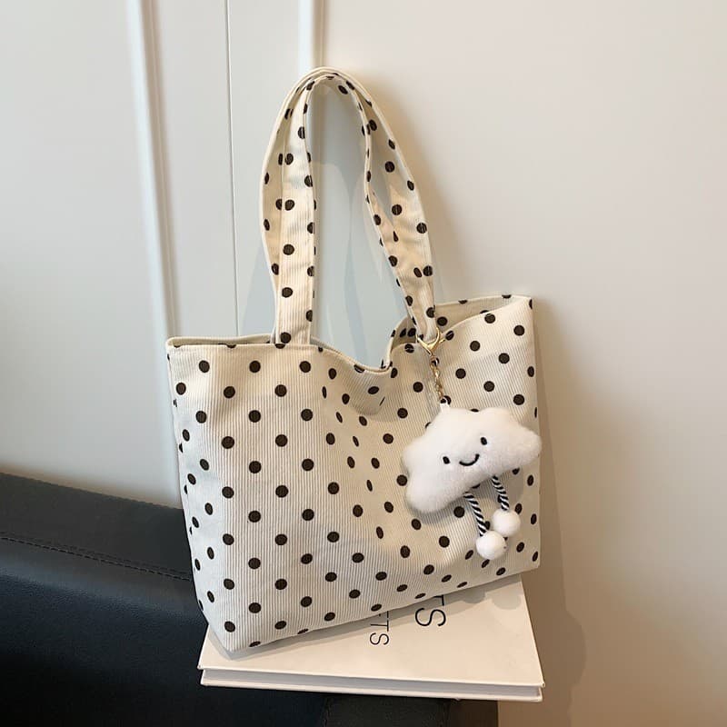 Primavera verão novo estilo bolinhas sacola bonito menina rosa ombro listrado veludo saco Commuter bolsa