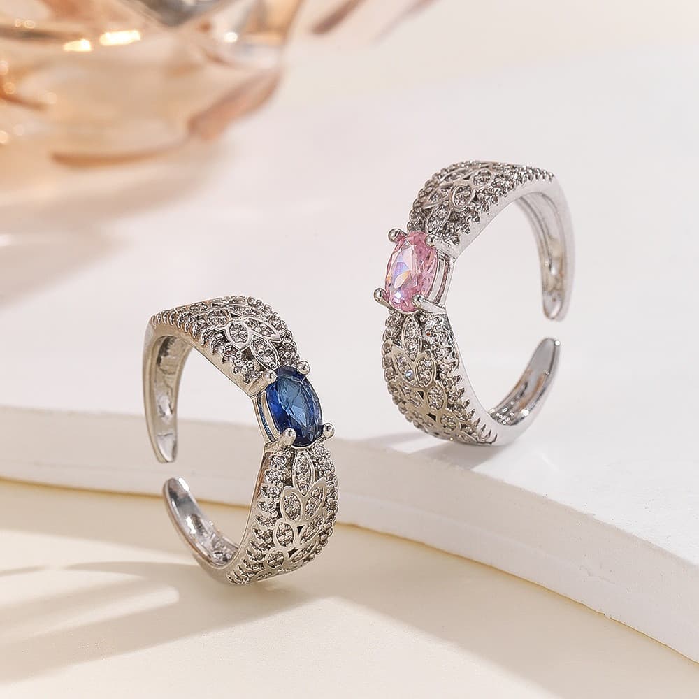 Fedsolife Anel Ajustável Rubi Safira Retro Palácio Trigo Orelha Diamante Titânio Aço Prata Feminino