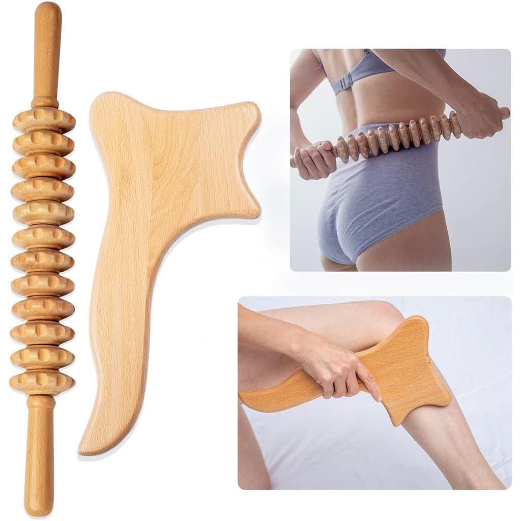 2 ferramentas de massagem de madeira para fitness, conjunto de terapia com madeira colombiana