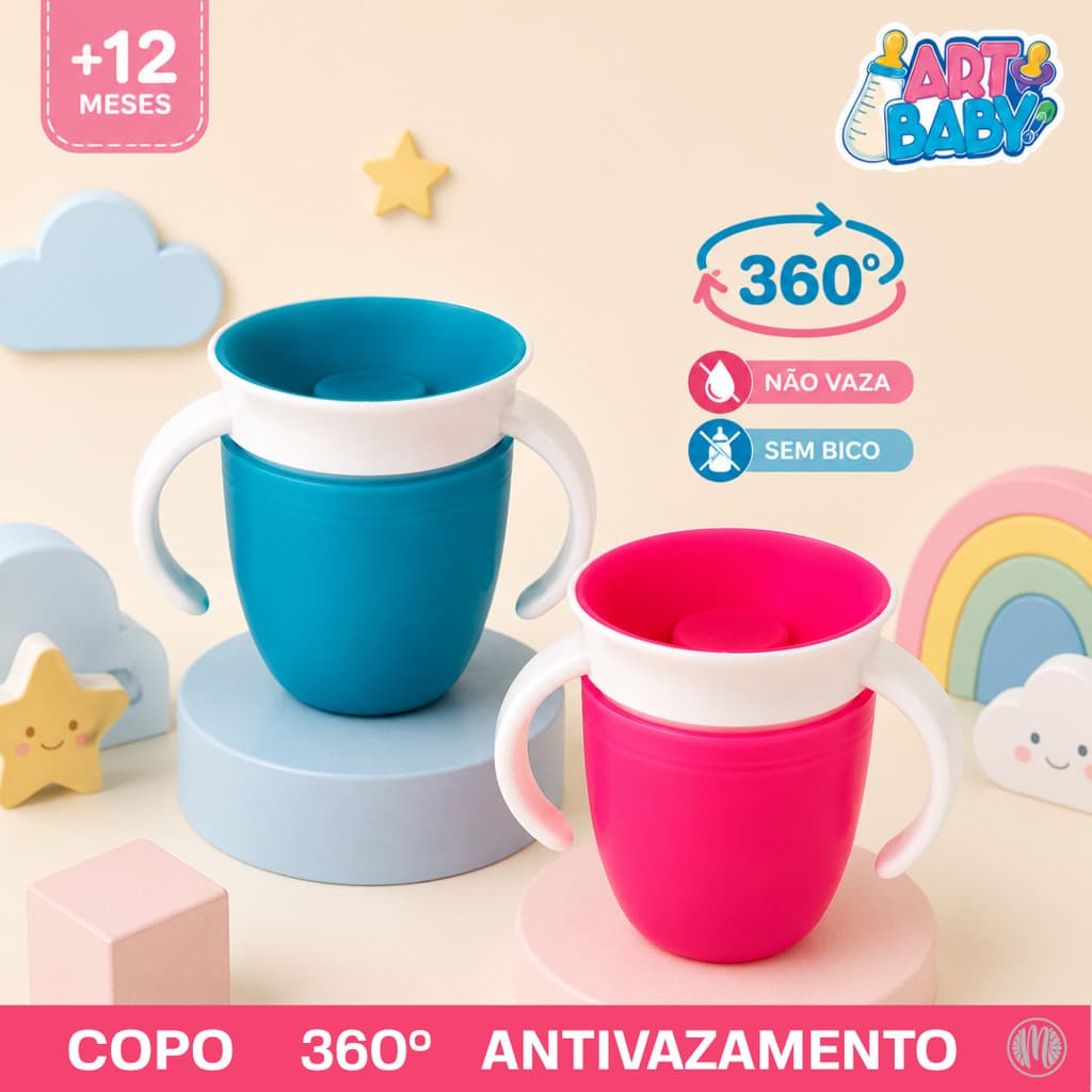 Copo Infantil  Antivazamento 360º Treinamento Com Alça Bebê