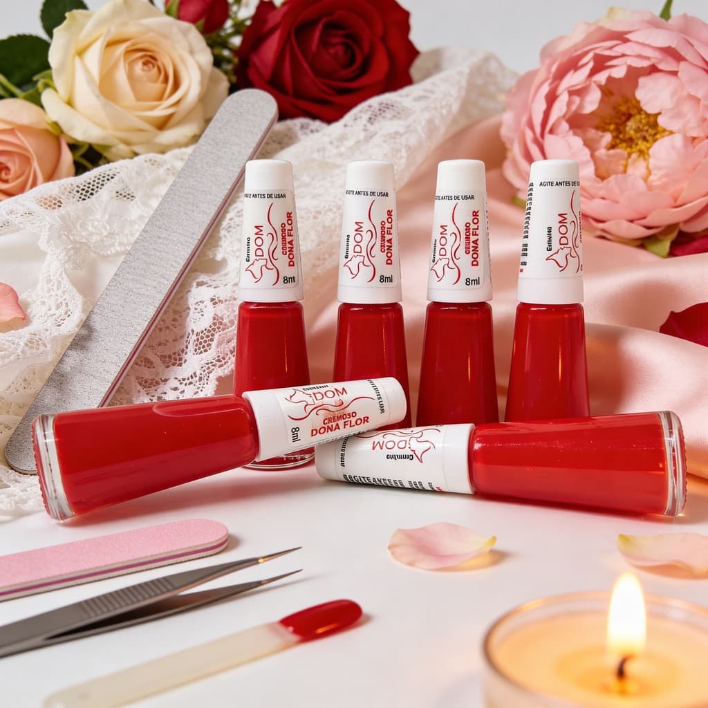 Esmalte Cremoso Vermelho Dona Flor 8ml DOM 💅❤️ | Alta Cobertura, Brilho Intenso, Secagem Rápida e Longa Duração