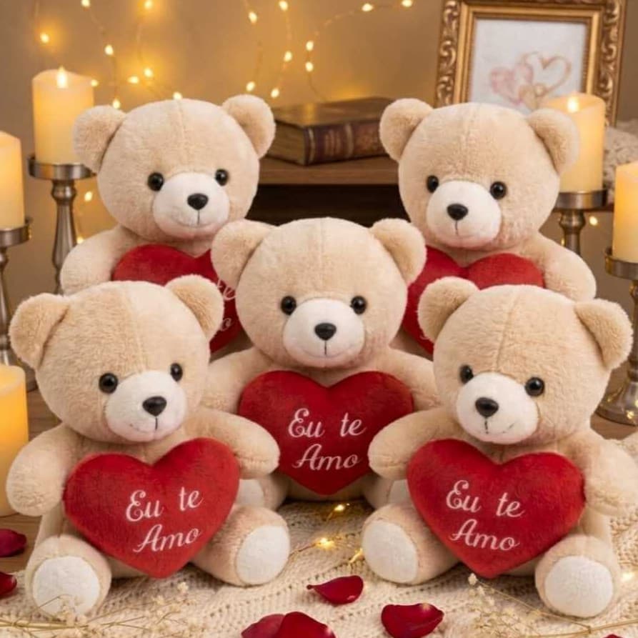 Kit 5 Ursos de Pelúcia "Eu Te Amo" – O Presente Perfeito para Encantar