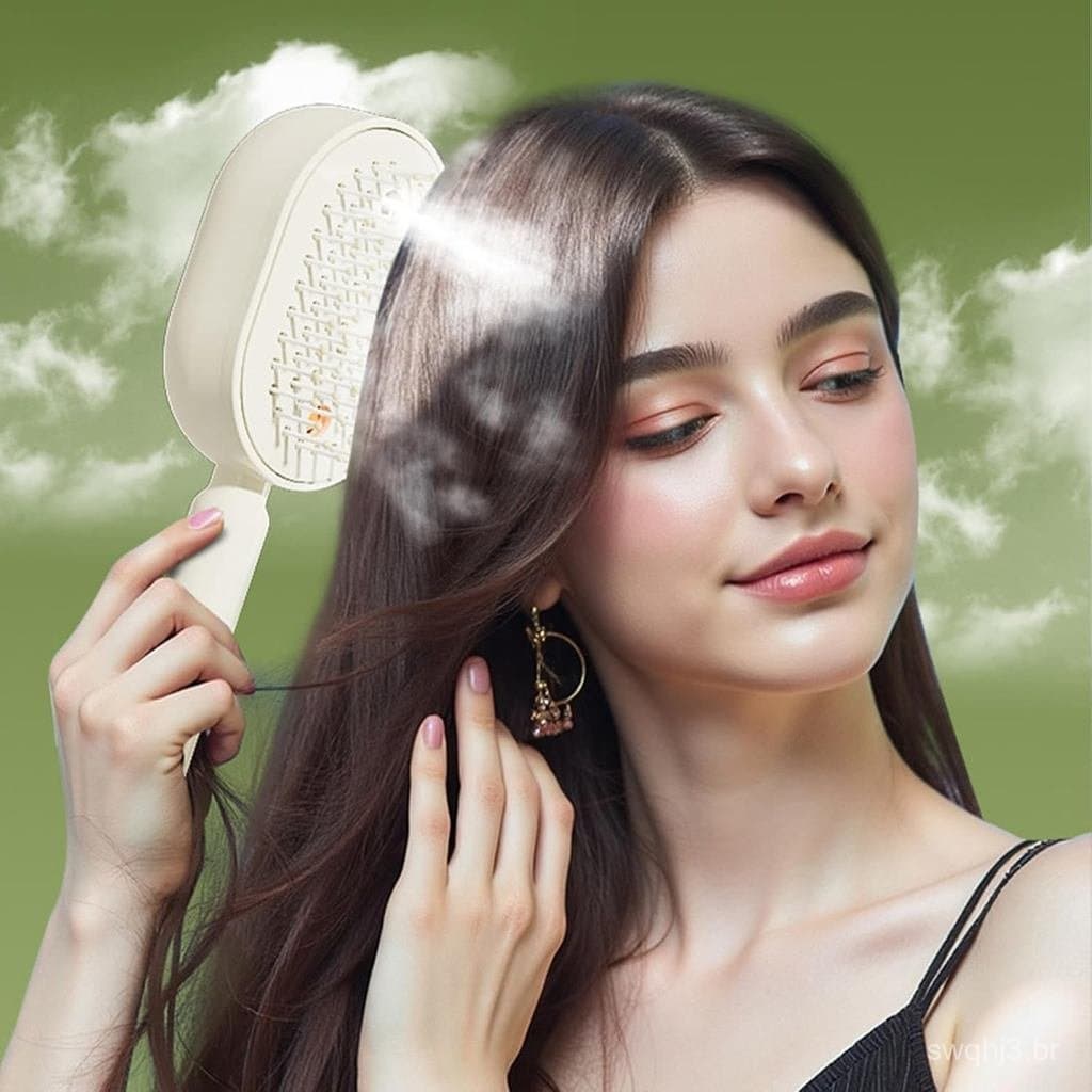 Escova a Vapor Elétrica para Cabelo, Escova Elétrica com Almofada de Ar e Spray para Mulheres, Escova de Cabelo Recarreg
