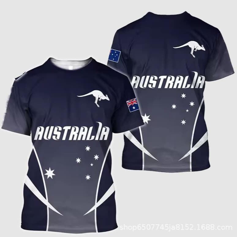 ((180g Imitação de Algodão) Padrão de Emblema Nacional Australiano Impressão Digital 3D Masculino Casual Gola Redonda Ma