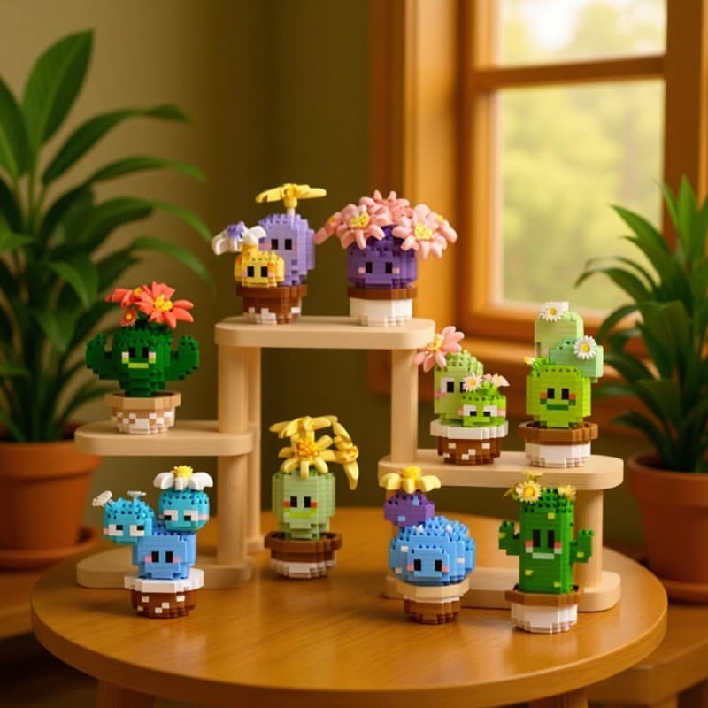 Novo produto⭐Planta Cactus montado blocos de construção criativo ornamentos de mesa infantil Ho