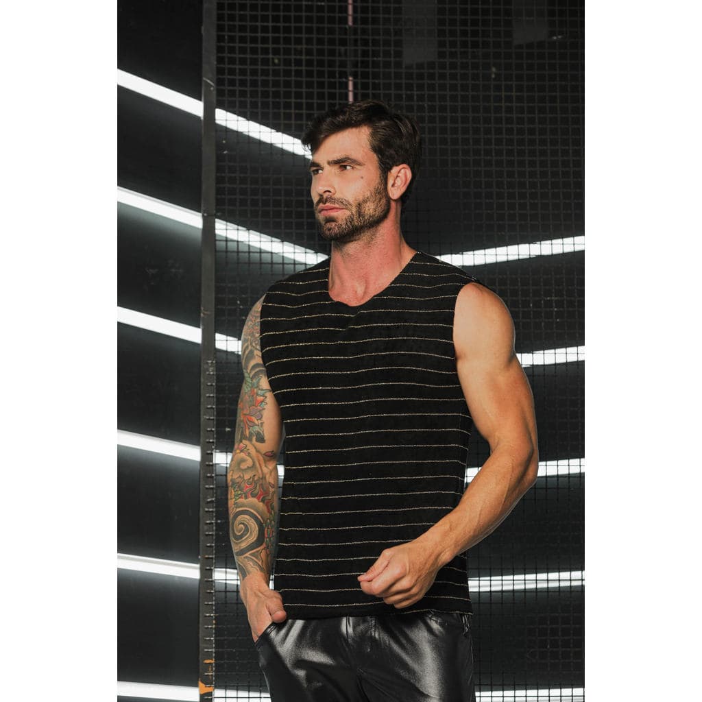 Regata Masculina JotaVê em Moletinho com Listras Douradas Moda Masculina