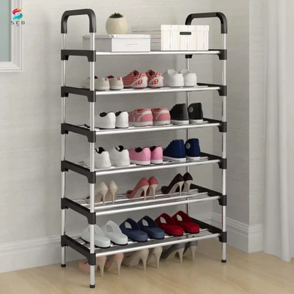 Sapateira Vertical 6 Prateleiras 18 Pares-Organizador De Calçados Removível De Luxo Cromado