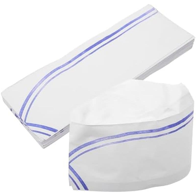 DOITOOL 40 Peças De Chapéus De Chef De Papel Descartáveis , Tampas De Trabalho De Cozinha Grossas Com Borda Azul Para Re
