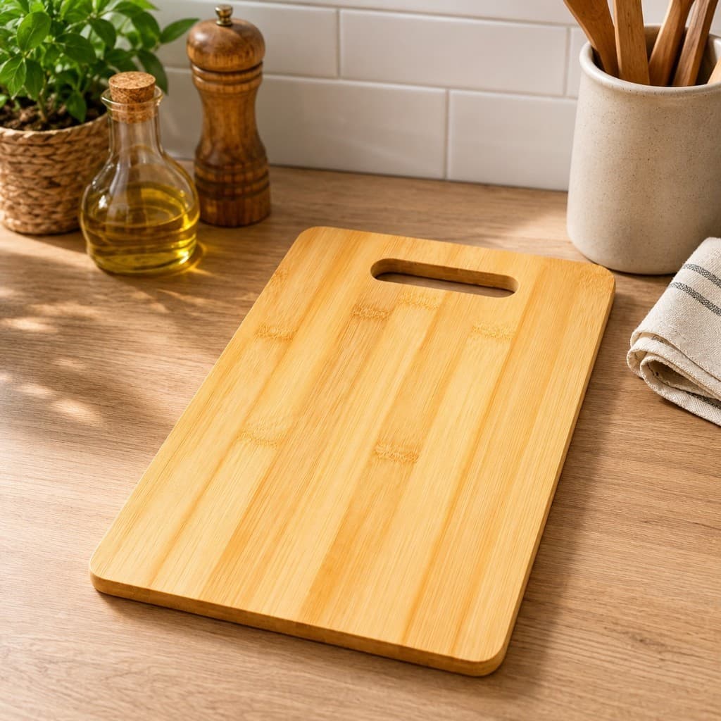 Tabua De Corte 100% Bambu Carne Legumes Frutas Alimentos 25x16x0,8 Com Alça