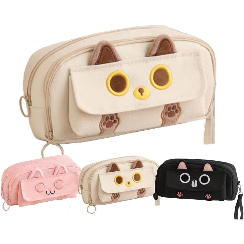 Estojo para Lápis/Canetas Kitty Cat 2025, 4 Camadas, Capacidade Extra, Organizador de Cosméticos, Porta-Canetas e Pincéi