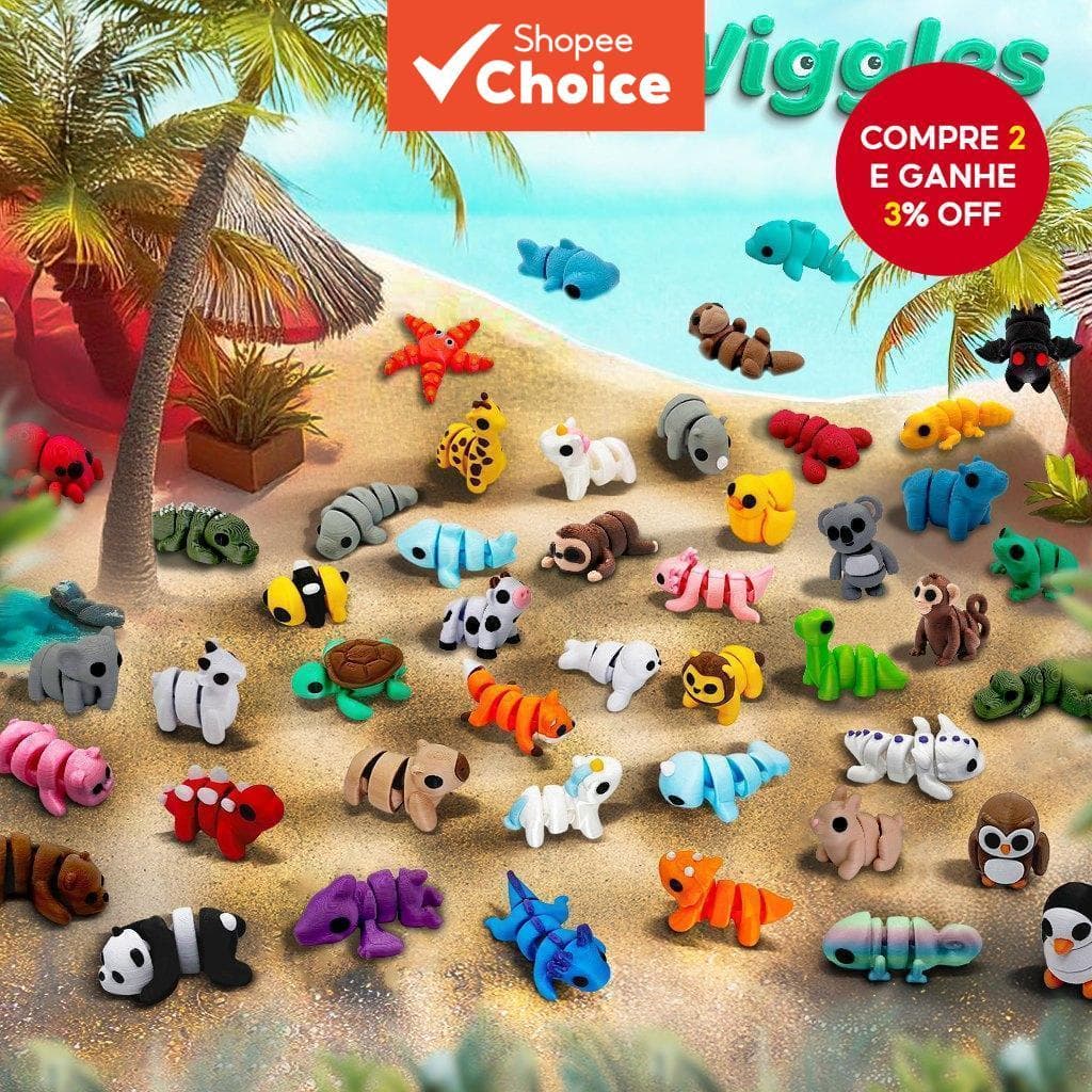 Kits Sorted - Wiggles Mini Animais Flexíveis - Kits 12/16/24/32 unidades Chaveiro Bixinhos Lembrete Antiestresse