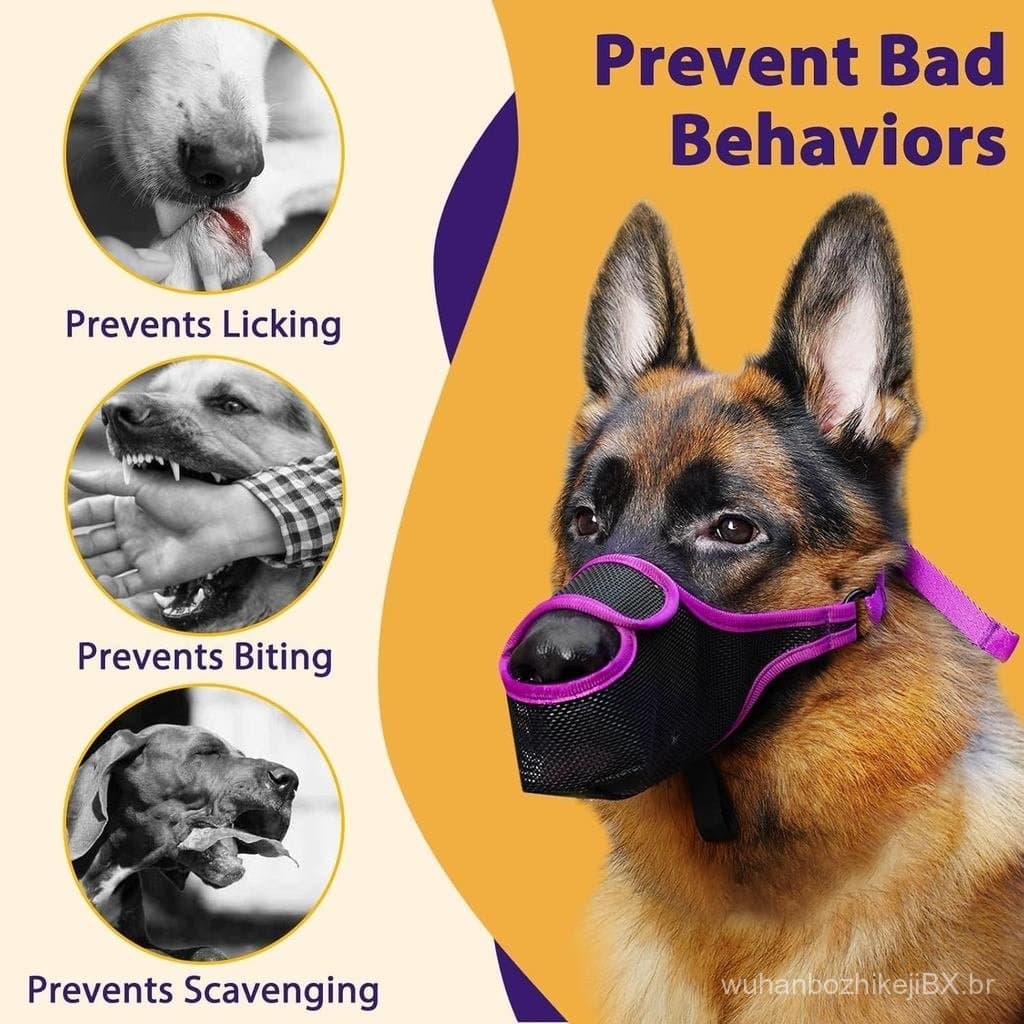Focinheira para Cães LUCKYPAW, Focinheira de Malha Patenteada para Cães Grandes, Médios e Pequenos, Permite Respirar e B