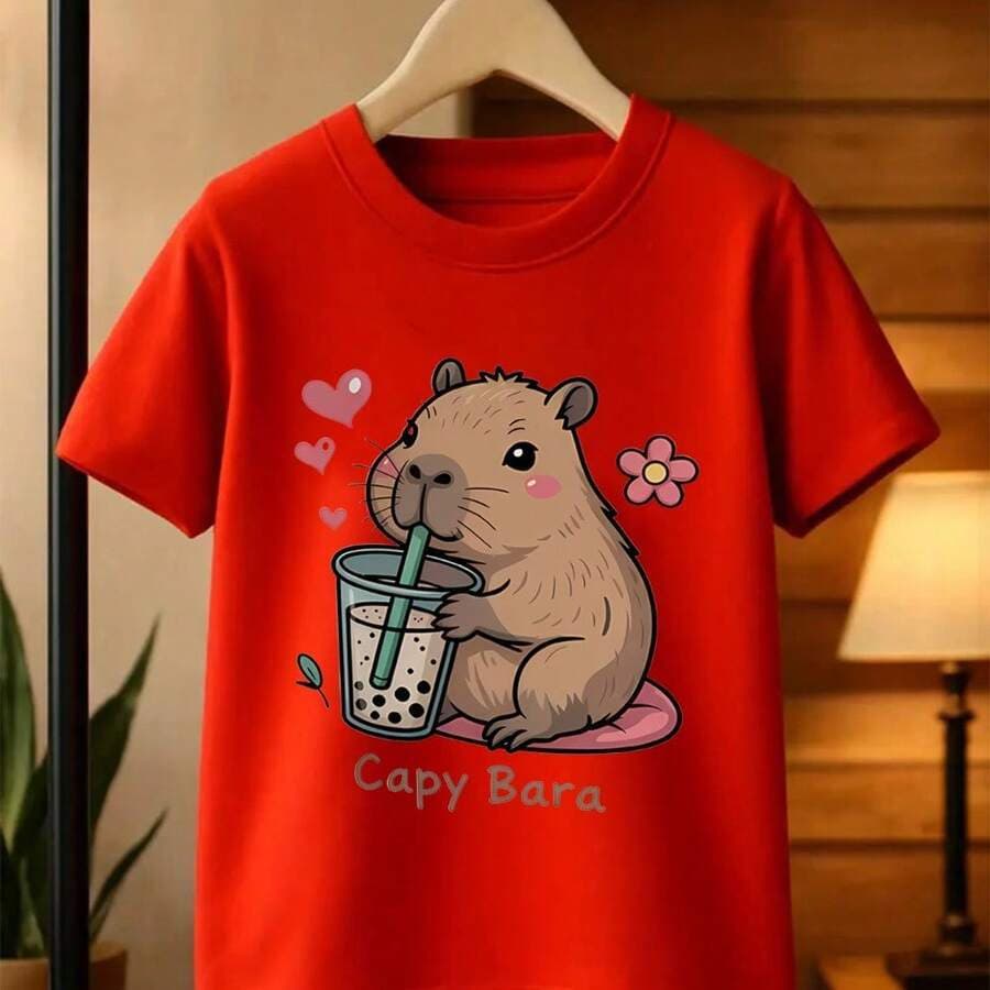 Camiseta Infantil Menino Menina Unissex Capivara Fofa Kawaii Desenho Animado Estampada Blusa 100% Algodão