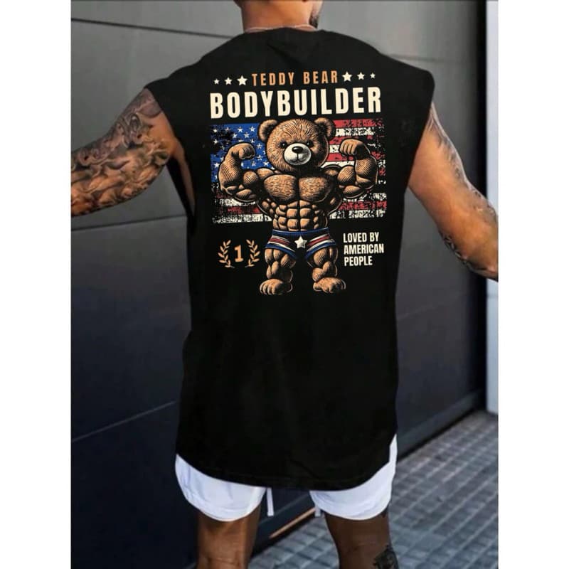 Regata Over machao  Teddy Bear Bodybuilder - Estampa Costas Musculação Treino Gymwear