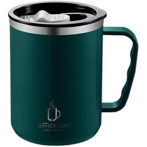 Caneca de Café 500ml em Aço Inoxidável 304 com Alça, Caneca Portátil à Prova de Vazamentos (Verde)