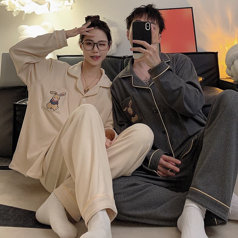 Versão coreana dos desenhos animados coelho alemão veludo casal pijamas feminino primavera outono estilo inverno veludo
