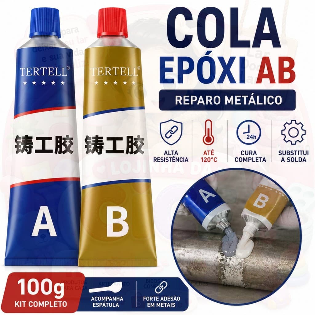 Cola Epóxi AB Para Reparo De Metal 100g Solda Fria De Alta Resistência Até 120 ° C