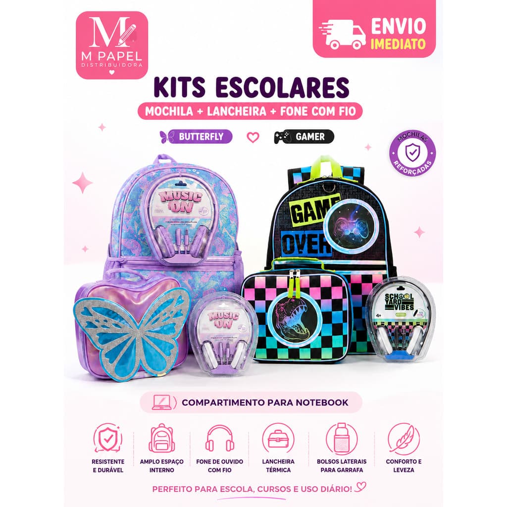Kit Mochila Escolar Infantil Seanite Notebook 15 Pol Lancheira Térmica Fone Com Fio