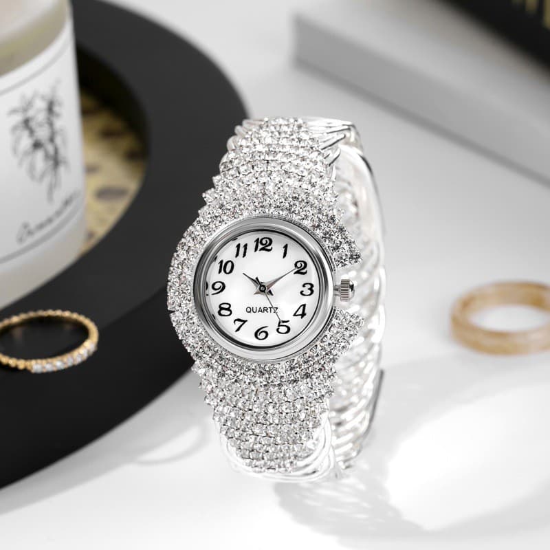 Relógio feminino moderno e elegante com decoração de diamantes, relógio feminino à moda, relógio de quartzo feminino cas