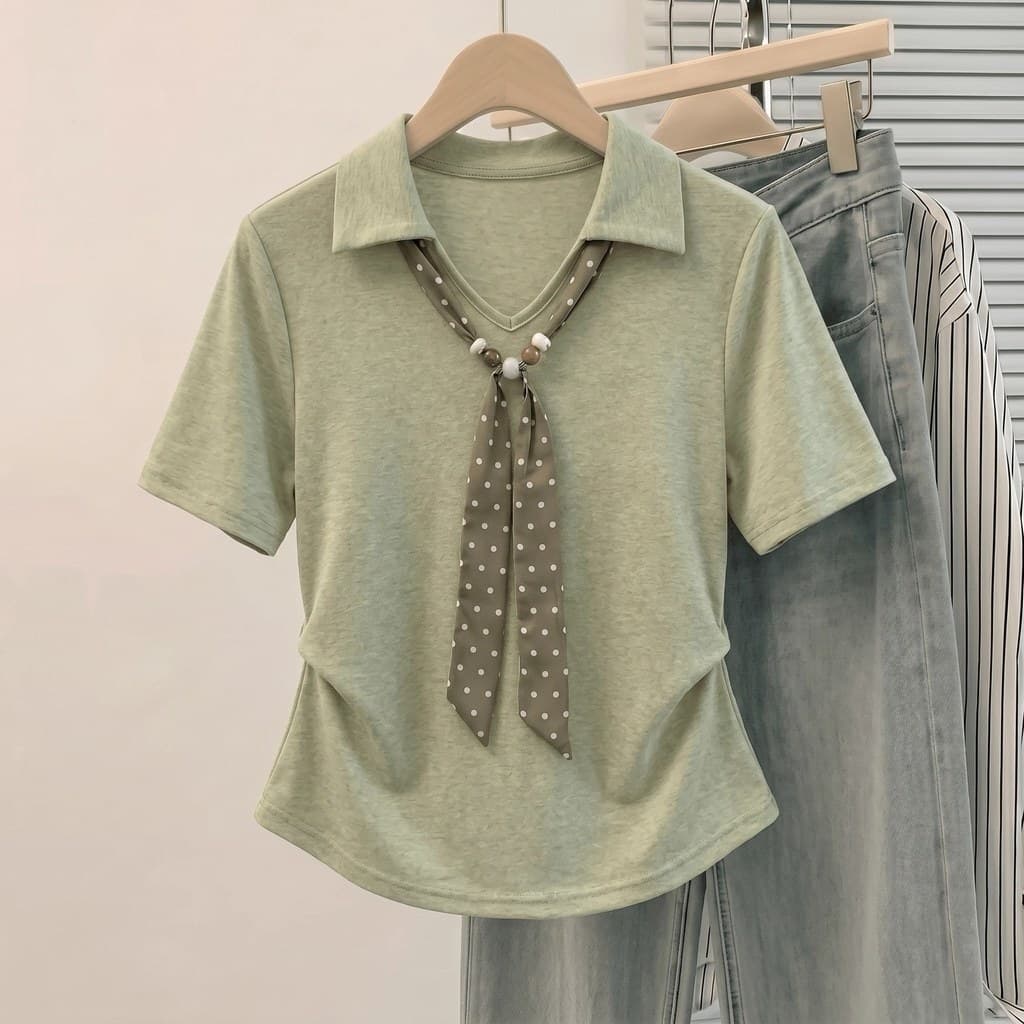 Novo produto frente ombro manga curta camiseta feminina verão estilo curto ligeiramente gordo#新品正肩短袖T恤女夏短款微胖女生穿搭2026新款大码