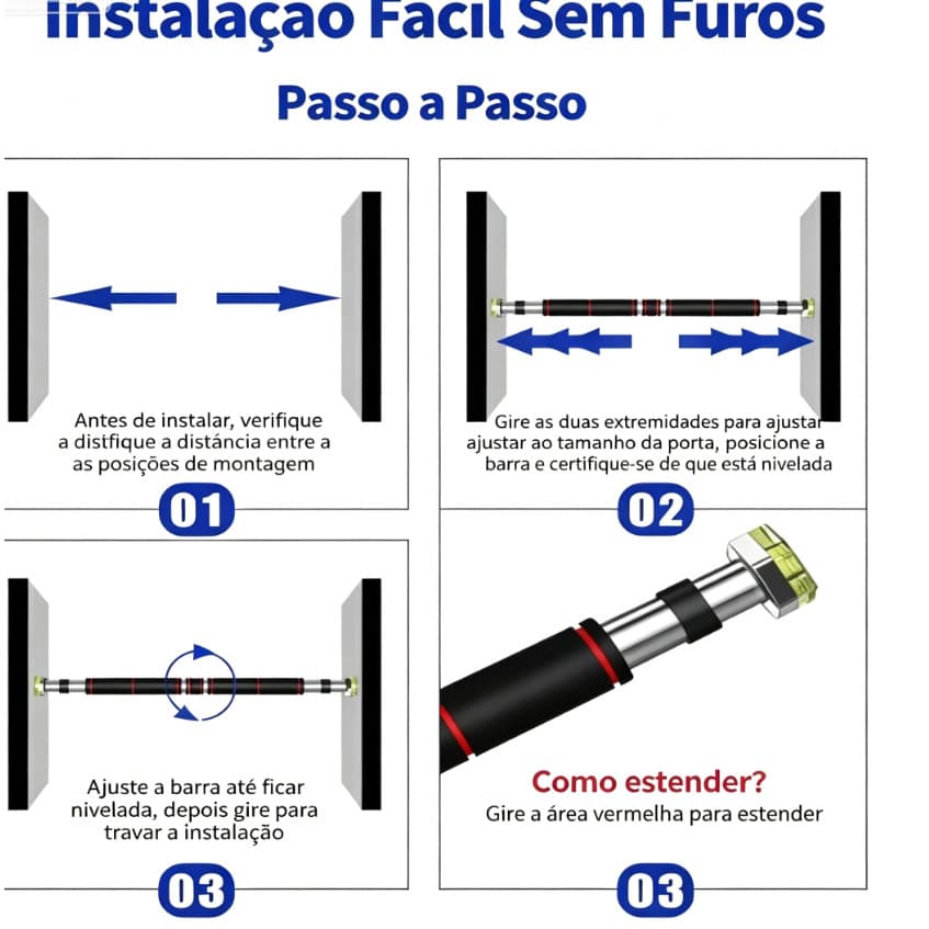 Barra de Pull-Up Sem Furos Telescópica para Porta Treino de Costas Residencial