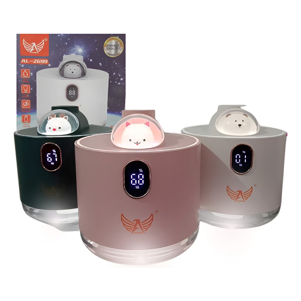 Umidificador de Ar Doméstico Aparelho Difusor Vaporizador de Nave Espacial com LED 500ml