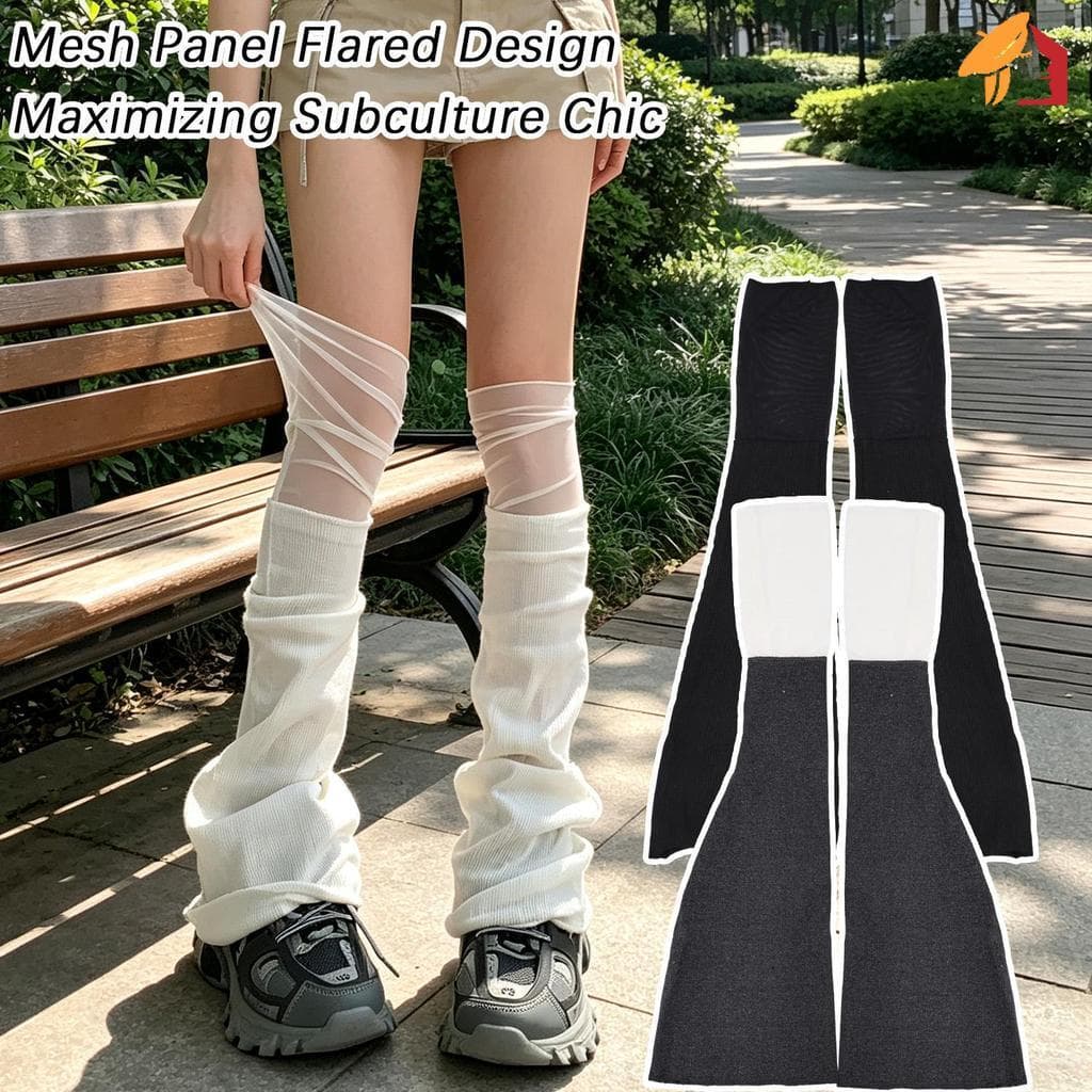 Subcultura Grunge Hot Girl Malha Patchwork Capas Para Pernas Largas-Extra Longo Acima Do Joelho Gótico Y2K Egirl Harajuk