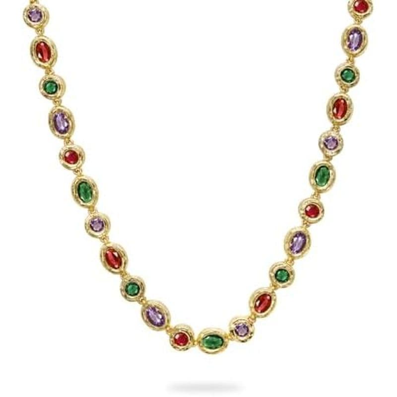 Colar De Corrente De Pedras Preciosas Multicoloridas PASCAL Catena Para Mulheres , Tênis Vintage Com Moldura Dourada , B