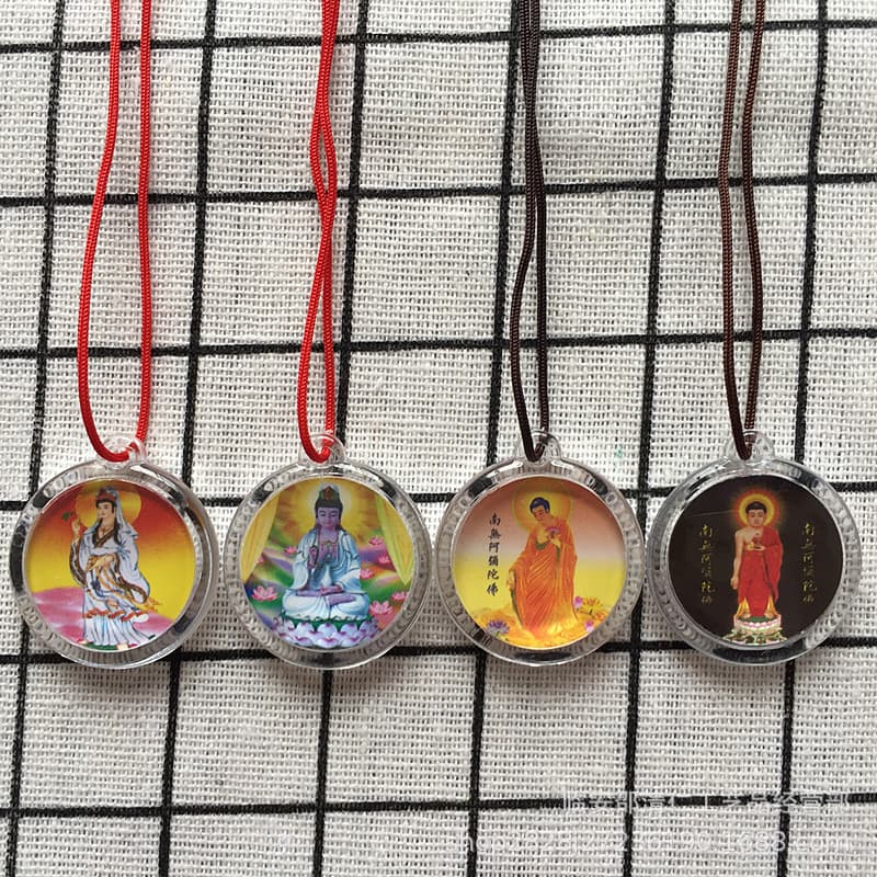 Pequena estátua de Namo Amitabha Guanyin de dupla face, pingente totalmente selado, pingente acrílico à prova d'água 7.2