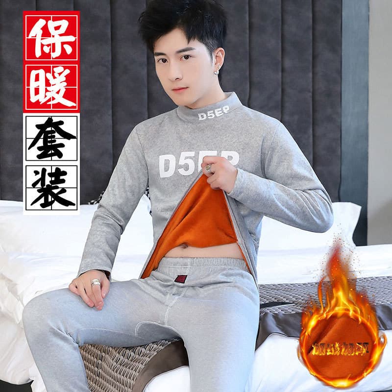 Novo estilo de outono/inverno, terno masculino com forro de lã espesso para jovens estudantes, roupa de lã, calças compr