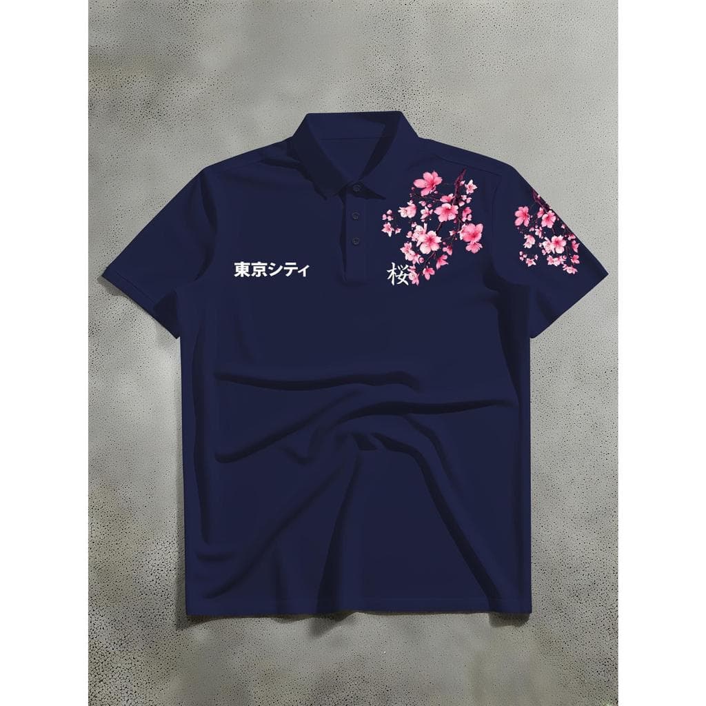 Polo de Manga Curta para Homem, Estilo Business Leve, com Estampado Floral em Inglês, Roupa Casual e Trendy