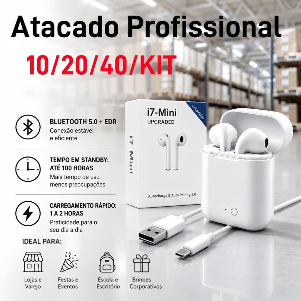 Atacado Profissional Lote Grande Fone Bluetooth -Mini 5.0 | Áudio Premium Estojo 600mAh 100h Espera | Revenda Presente