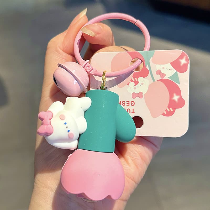 Bonito Flor Coelho Chave Lanterna Criativo Dos Desenhos Animados Multi Funcional Do Carro Pingente Feminino Mochila Orna