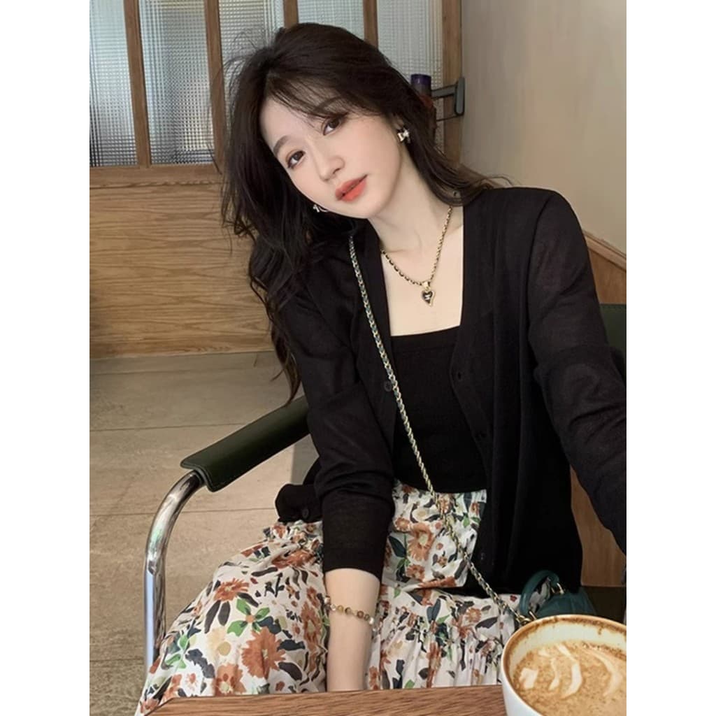 Protetor solar francês de malha Cardigan estilo fino feminino estilingue saia exterior ar condicionado blusa verão xale