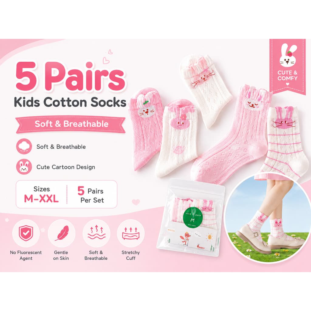 5 Pares De Meias Infantis De Tornozelo Fofas De Desenho Animado Macias Respiráveis Para Bebês Meninas Meninos