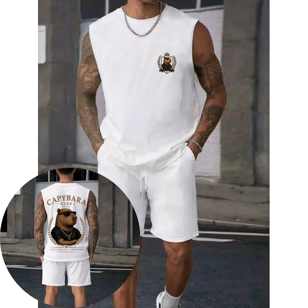 Camiseta Regata Masculina Estampa Divertida Capybara Costas