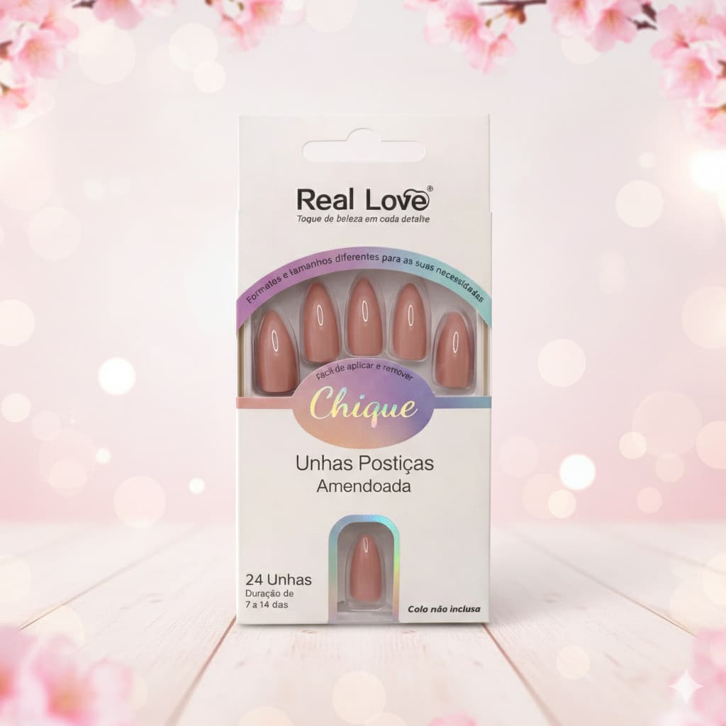 Unhas Postiças Real Love Chic Amendoada Nude Elegante – Efeito Salão 24 Unhas