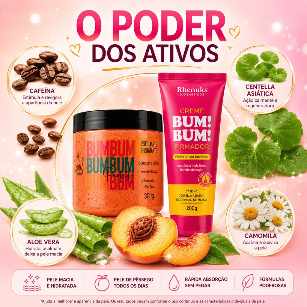 Kit BumBum na Lua Esfoliante + Hidratante Firmador para celulite flacidez e pele aspera