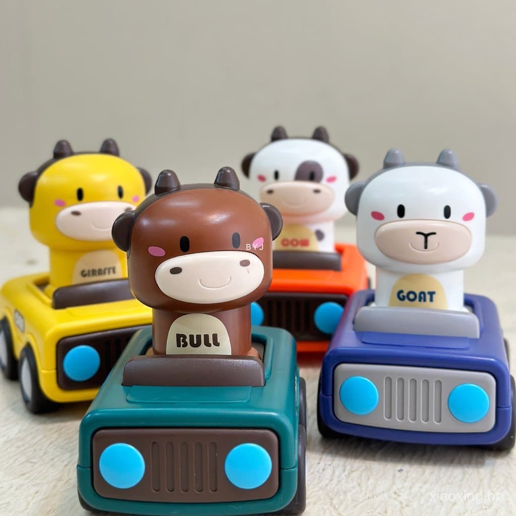 Carrinho de brinquedo de animais para empurrar e puxar para bebês de 1 a 3 anos, deslizante em estilo cartoon, resistent