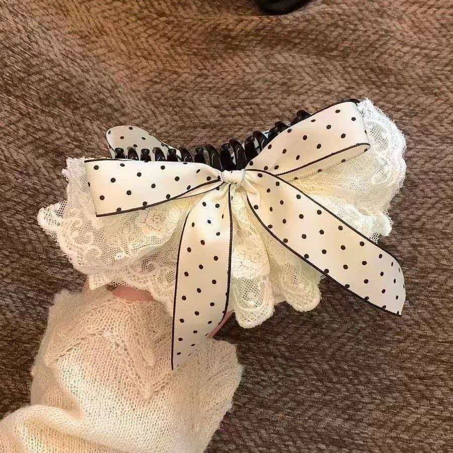 [Estoque pronto] 2026 Novo estilo estilo coreano bolinhas laço saia de renda grampo de cabelo suave meia gravata acessór