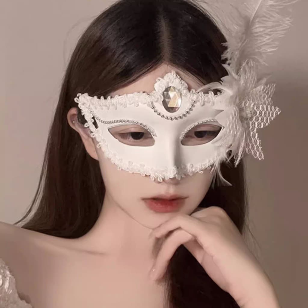 2026 novo estilo maquiagem Masquerade festa sentir meia maquiagem meia máscara facial Halloween pena máscara adereços202