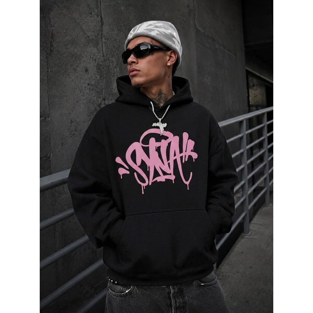 Blusa De Frio Moletom Canguru Unissex Grafite Rosa Estilo Pichação Streetwear Casual Capuz Bolso