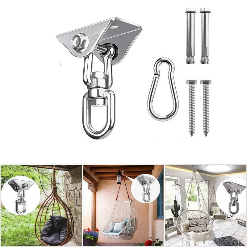 Suporte de Teto Gancho Para Rede e Cadeira Manilha Aço Inox Giratório Capacidade 450Kg