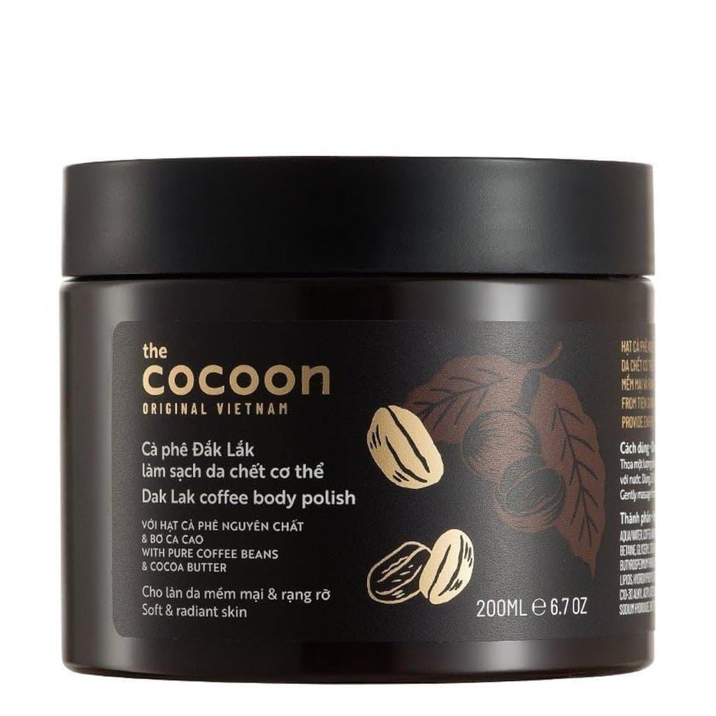Esfoliante Corporal de Café Cocoon Dak Lak, esfolia todo o corpo, contém coco e manteiga de karité, esfolia o corpo, hid