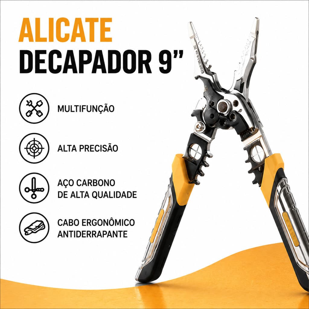 Alicate Multifuncional 9" Decapador Cortador e Crimpador de Fios Profissional