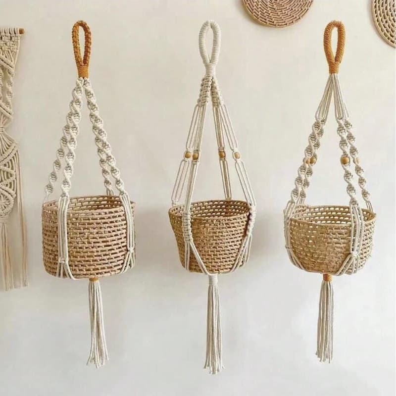 Decoração de jardinagem ins trabalho tecelagem fluindo vaso de flores verde planta armazenamento pendurado net estilo bo