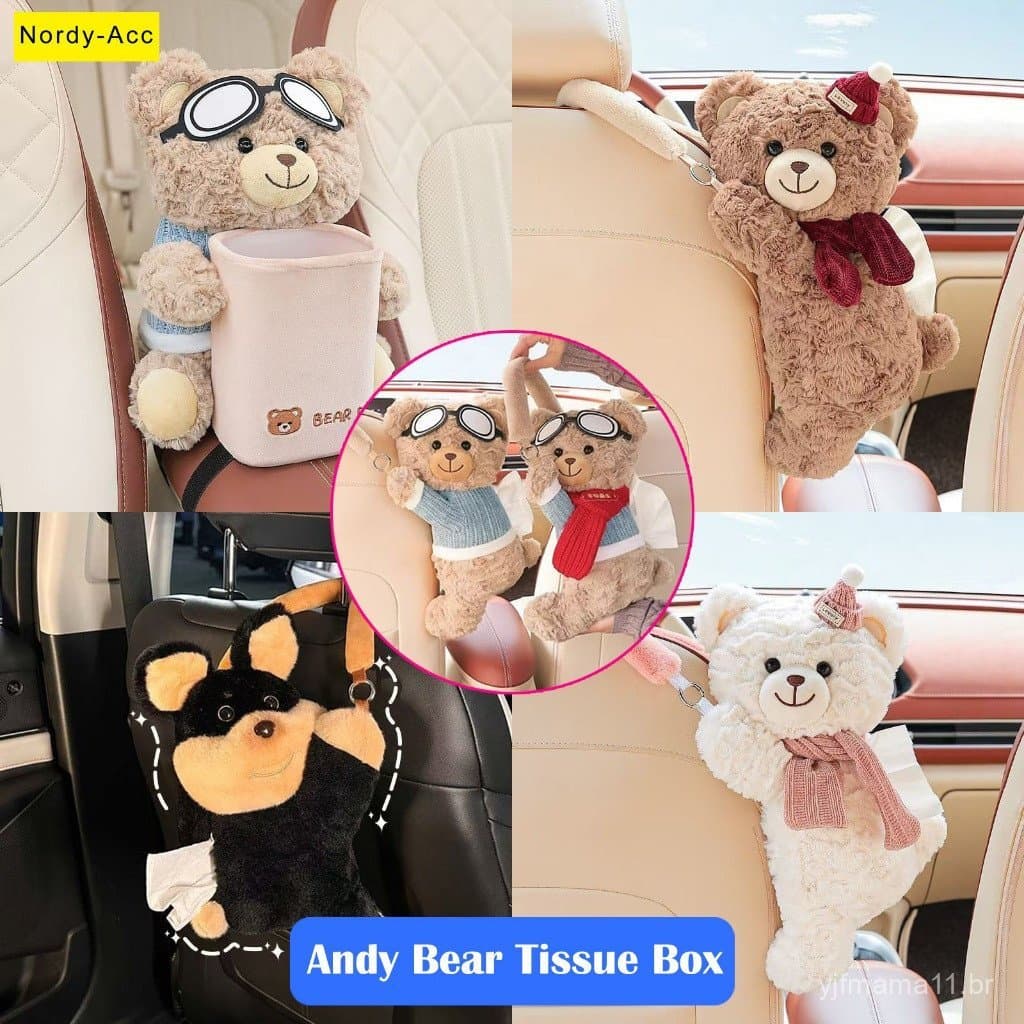 Caixa de lenços para carro, lixeira 2 em 1, design criativo de dispensador de lenços para apoio de braço, Andy Bear, ace